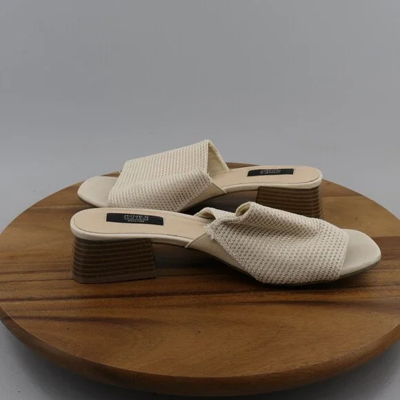 Jones New York Size 8M sandals slip on shoes block heel textile strps ivory nice - Picture 4 of 10